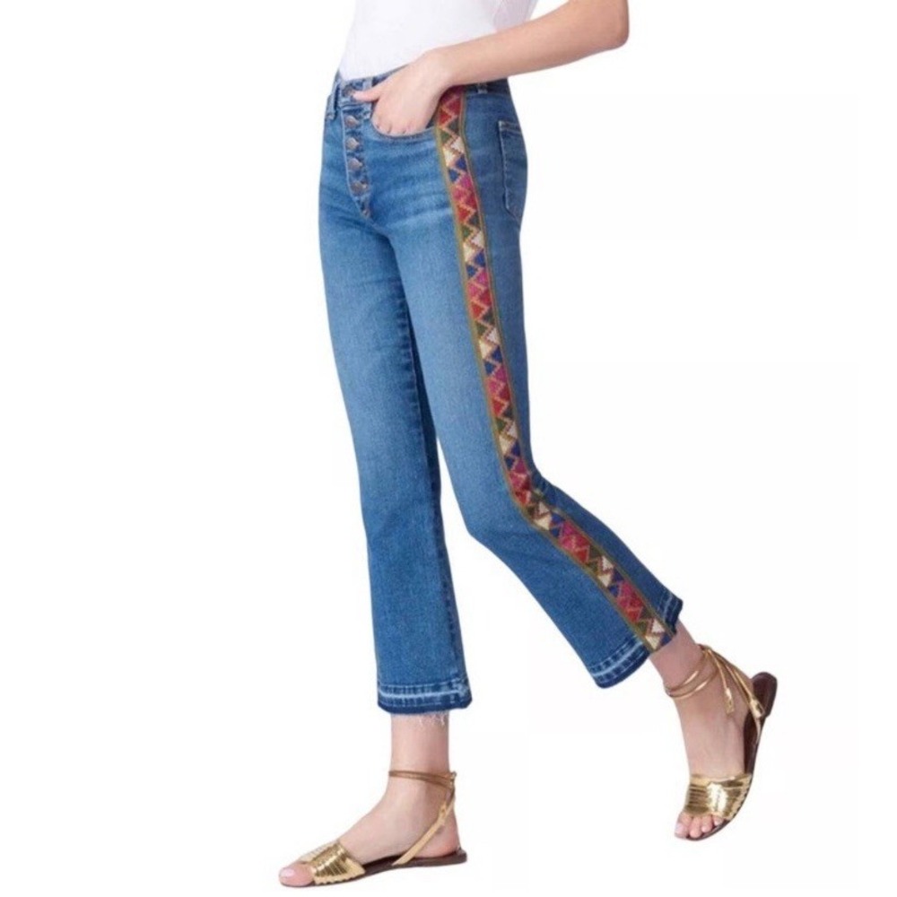 Veronica Beard Jeans Carolyn 10" Baby Boot Embroidered Blue Denim Womens Size 27